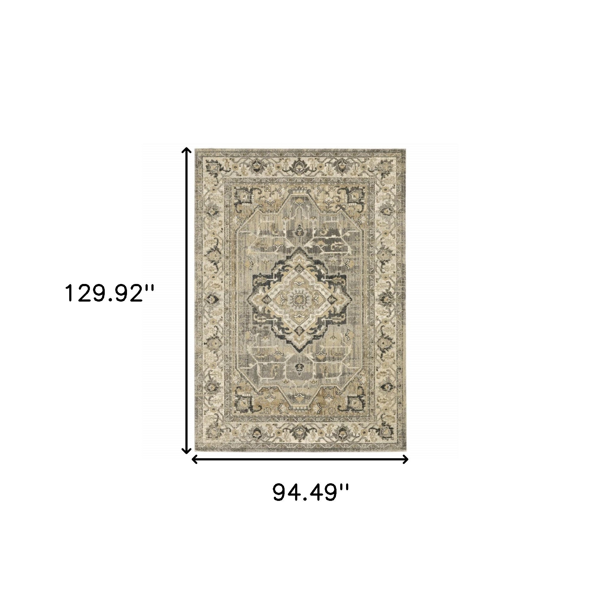 Beige And Gray Traditional Medallion Indoor Runner Rug - 2’ x 8’