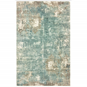 3’ X 10’ Blue And Gray Abstract Pattern Indoor Runner Rug