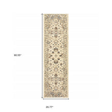 2’ X 8’ Ivory And Gold Distressed Indoor Runner Rug