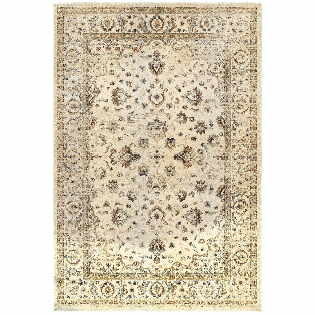 2’ X 8’ Ivory And Gold Distressed Indoor Runner Rug