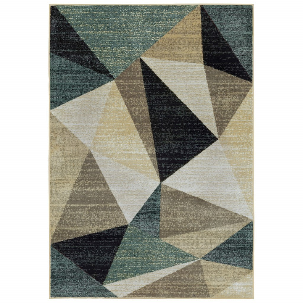 2’ X 8’ Gray And Teal Geometrics Indoor Runner Rug