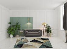2’ X 8’ Gray And Teal Geometrics Indoor Runner Rug