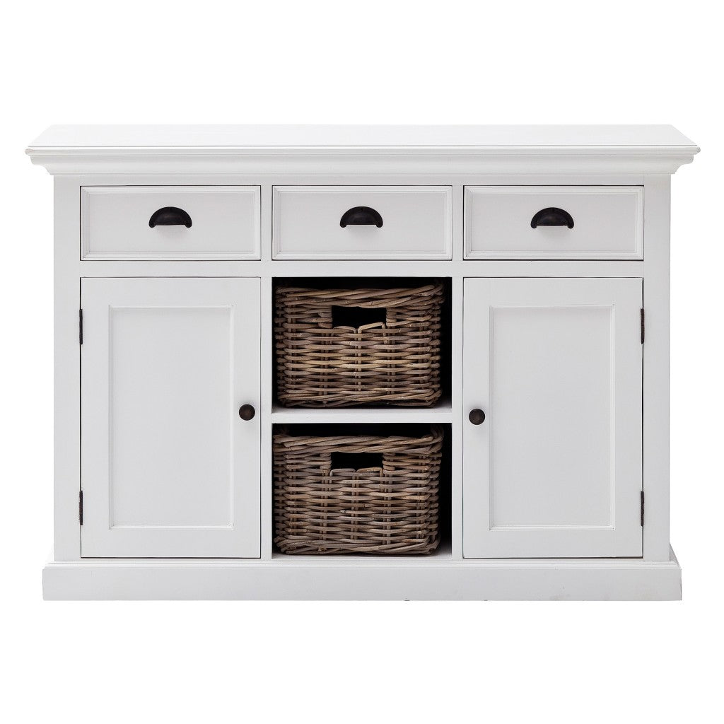 White Modern Farmhouse Large Accent Cabinet With Baskets