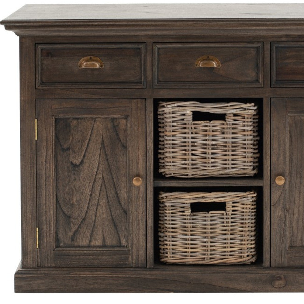 Modern Farmhouse Espresso Wash Large Accent Cabinet With Baskets