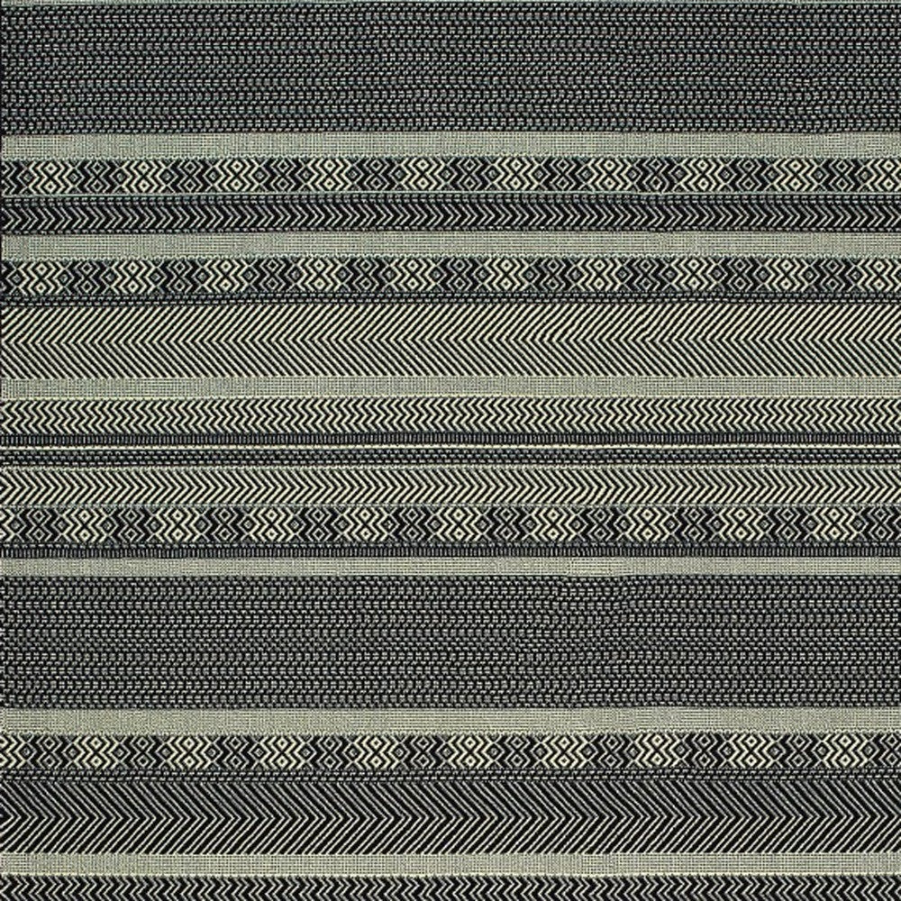 8' Black Ivory Machine Woven Geometric Indoor Runner Rug