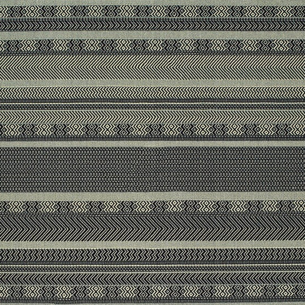 8' Black Ivory Machine Woven Geometric Indoor Runner Rug