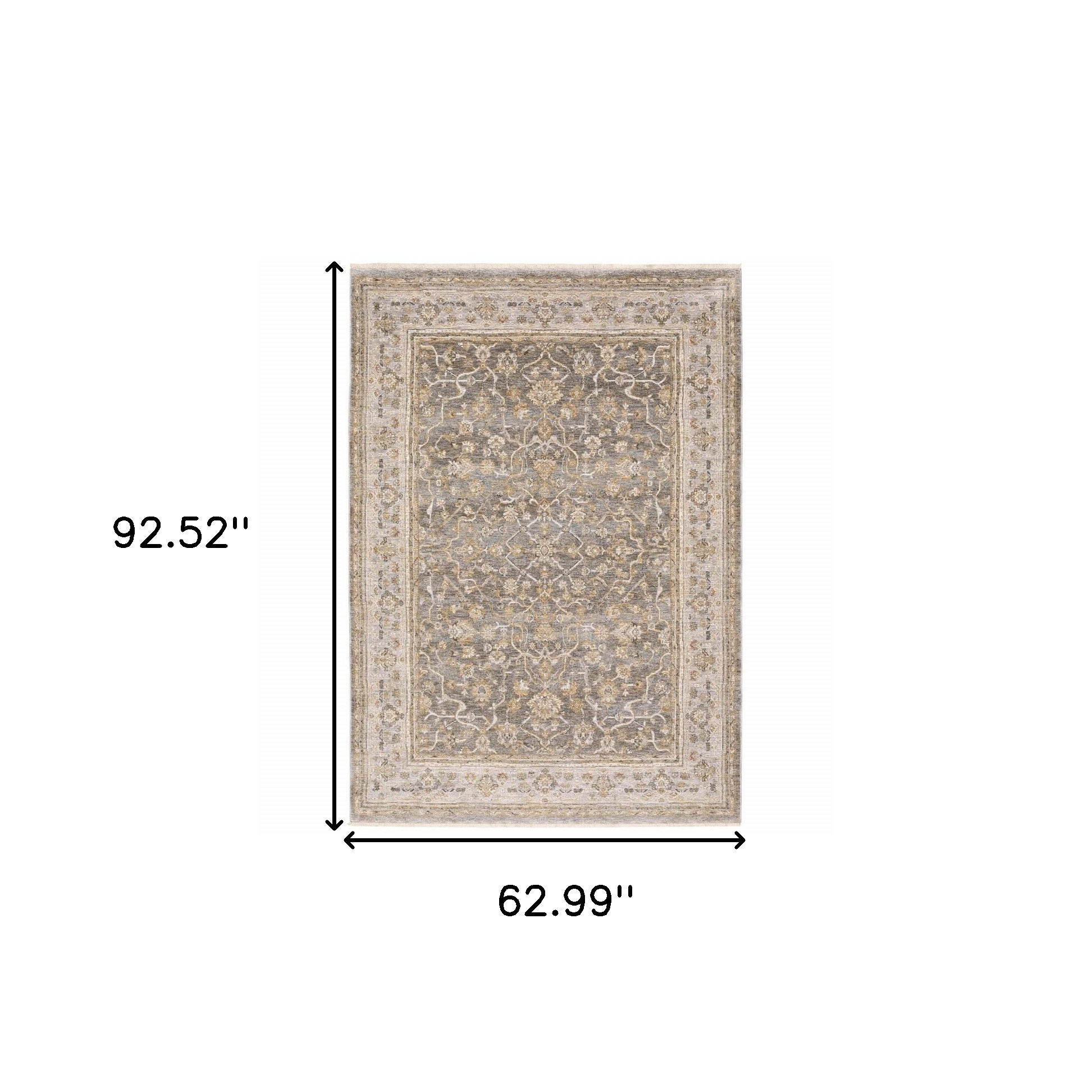 Beige Grey Machine Woven Oriental Indoor Arean Rug - 5' x 8'