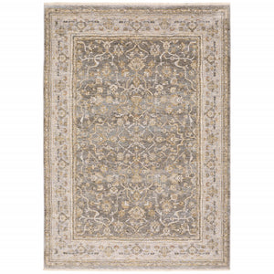 Beige Grey Machine Woven Oriental Indoor Arean Rug - 5' x 8'