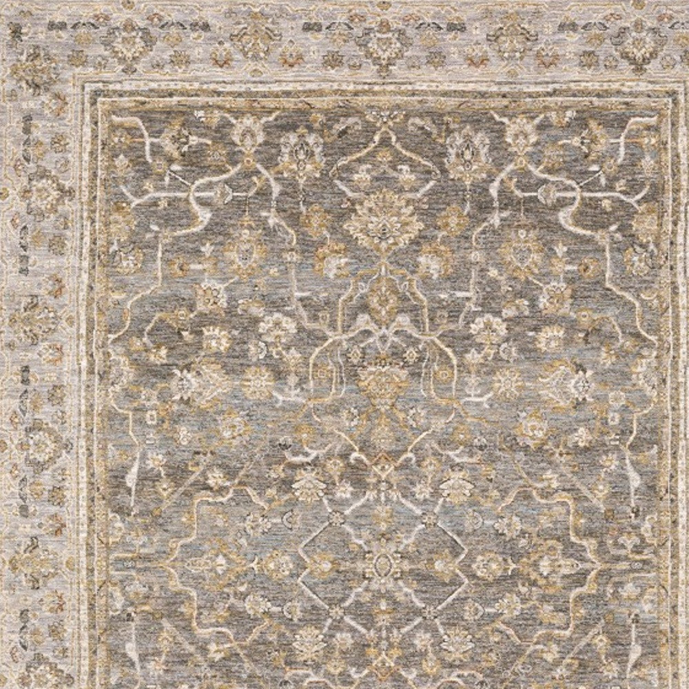 Beige Grey Machine Woven Oriental Indoor Arean Rug - 5' x 8'