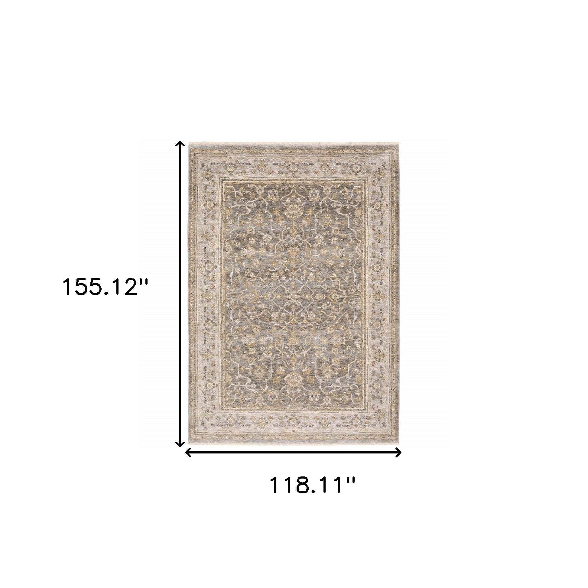 Beige Grey Machine Woven Oriental Indoor Arean Rug - 5' x 8'