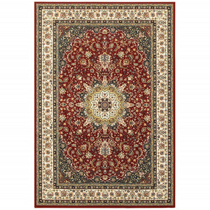 3' X 6' Red Ivory Machine Woven Oriental Indoor Area Rug