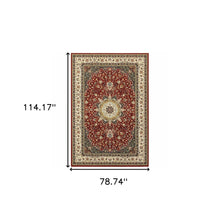 5' X 8' Red Ivory Machine Woven Oriental Indoor Area Rug