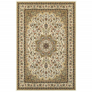 6' X 9' Ivory Beige Machine Woven Oriental Indoor Area Rug