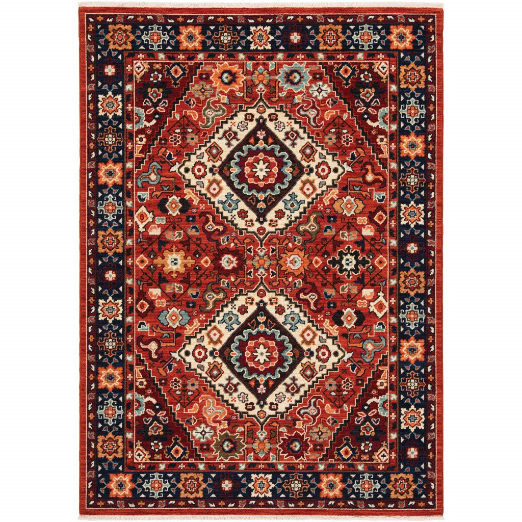 6' X 9' Red Blue Machine Woven Oriental Indoor Area Rug