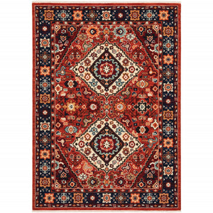 6' X 9' Red Blue Machine Woven Oriental Indoor Area Rug