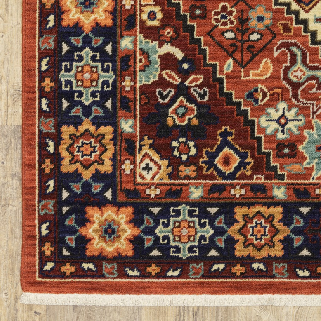 6' X 9' Red Blue Machine Woven Oriental Indoor Area Rug