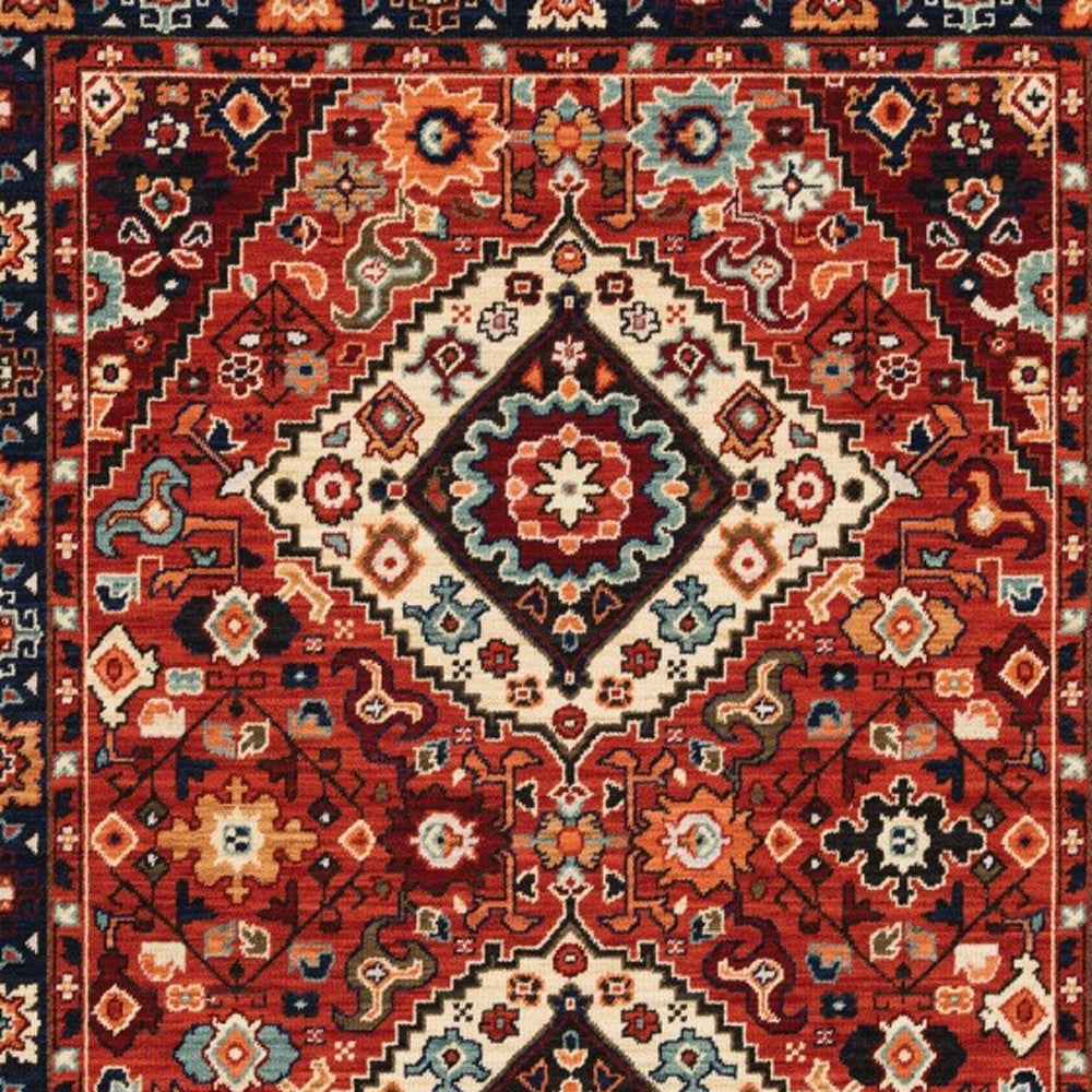 6' X 9' Red Blue Machine Woven Oriental Indoor Area Rug