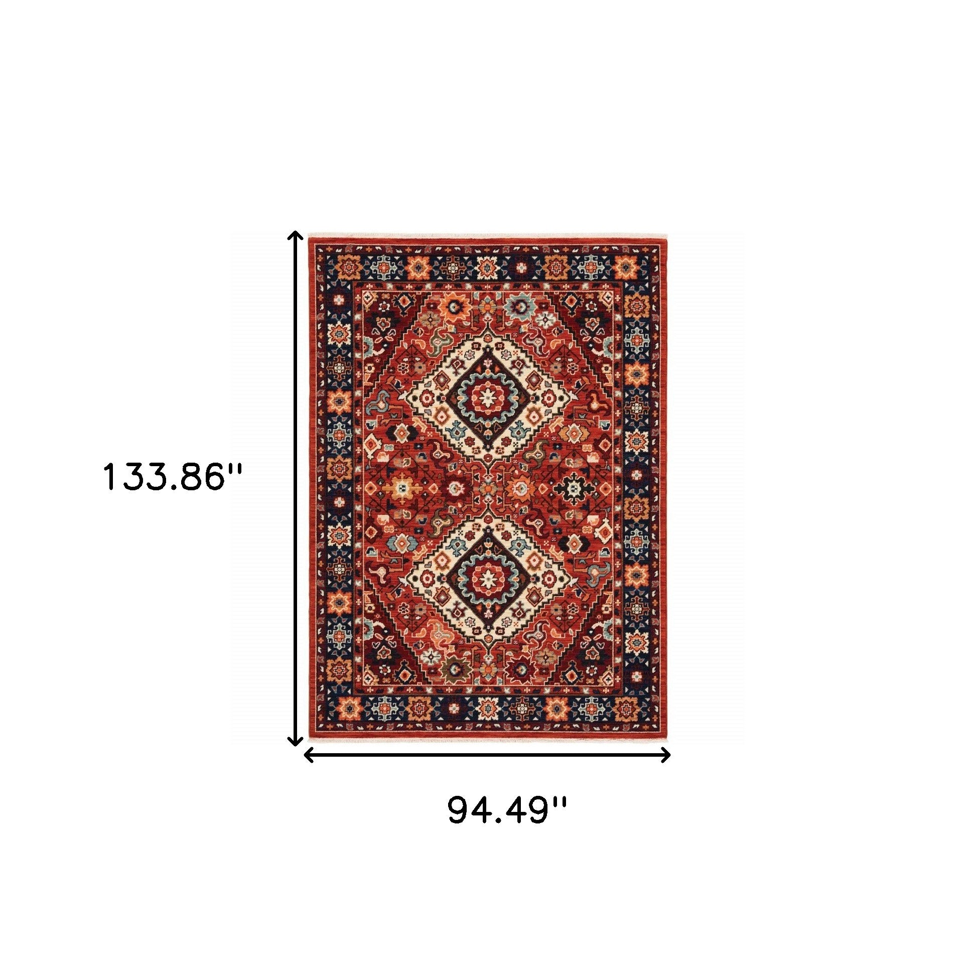 6' X 9' Red Blue Machine Woven Oriental Indoor Area Rug