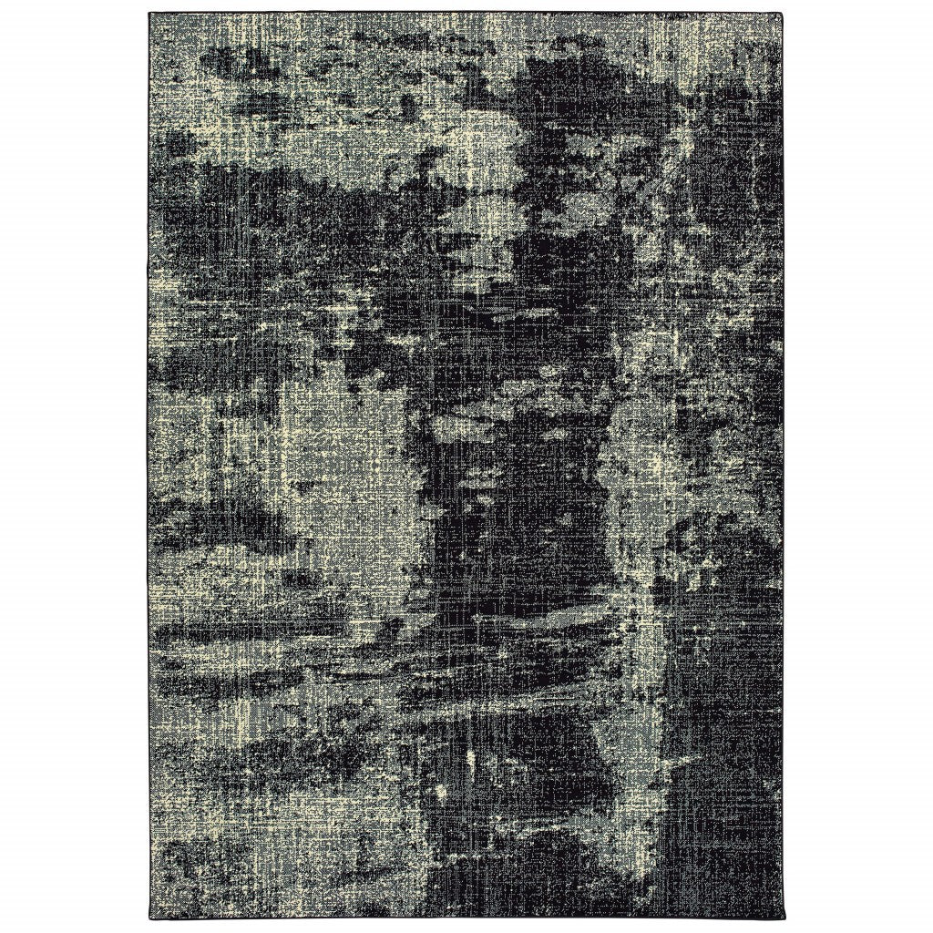 8' Black Ivory Machine Woven Abstract Indoor Runner Rug