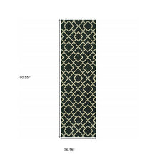 8' Black Ivory Machine Woven Geometric Diamonds Indoor Runner Rug