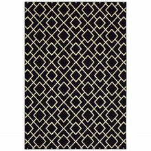 8' Black Ivory Machine Woven Geometric Diamonds Indoor Runner Rug