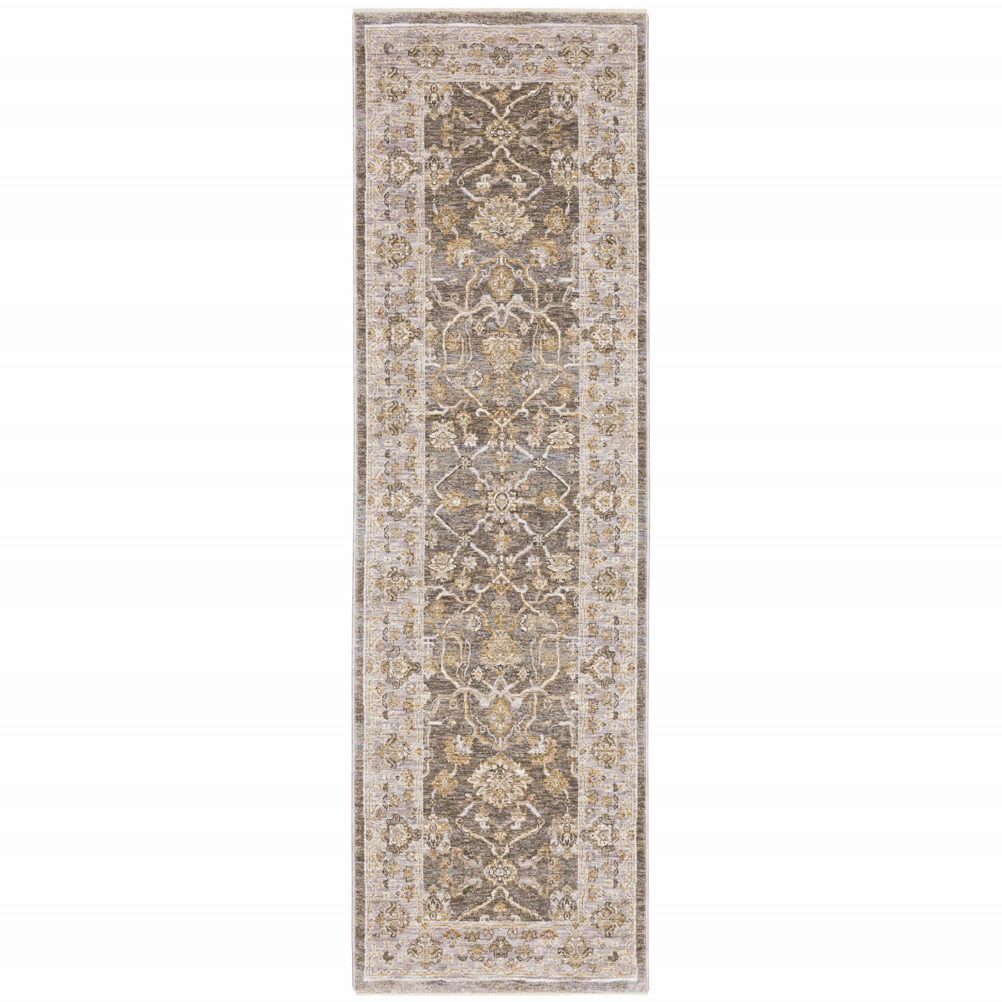 Beige Grey Machine Woven Oriental Indoor Arean Rug - 5' x 8'