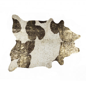 6' X 7' Dark Brown White And Gold Natural Cowhide Area Rug