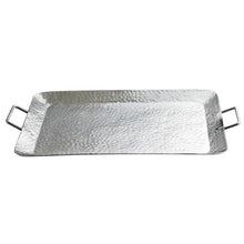 Silver Hammered Rectangle Serving Tray With Handles