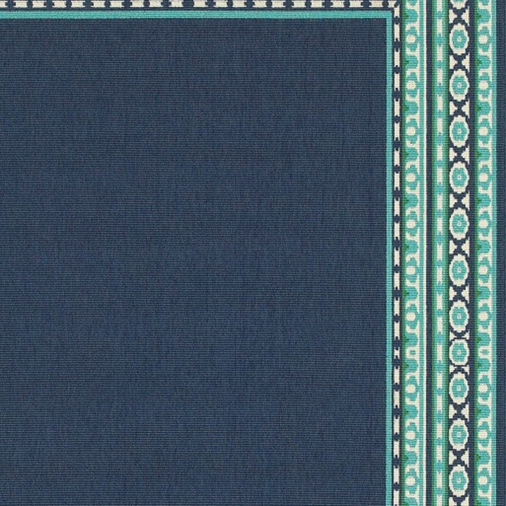 2’X8’ Navy And Green Geometric Indoor Outdoor Runner Rug