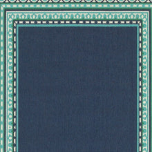 2’X8’ Navy And Green Geometric Indoor Outdoor Runner Rug