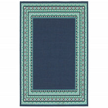 2’X8’ Navy And Green Geometric Indoor Outdoor Runner Rug