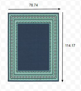 2’X8’ Navy And Green Geometric Indoor Outdoor Runner Rug