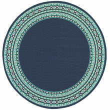 2’X8’ Navy And Green Geometric Indoor Outdoor Runner Rug