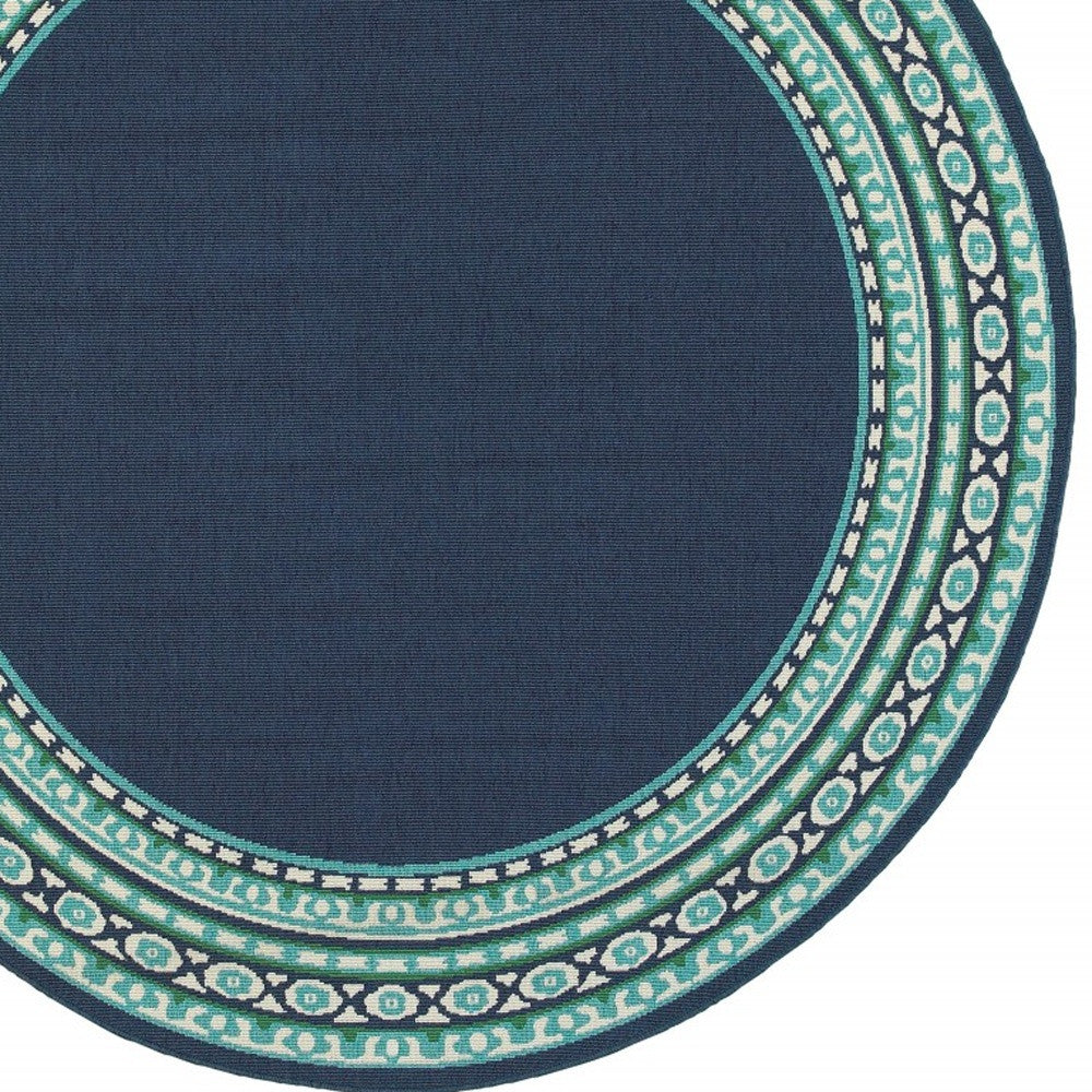 2’X8’ Navy And Green Geometric Indoor Outdoor Runner Rug