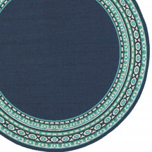 2’X8’ Navy And Green Geometric Indoor Outdoor Runner Rug
