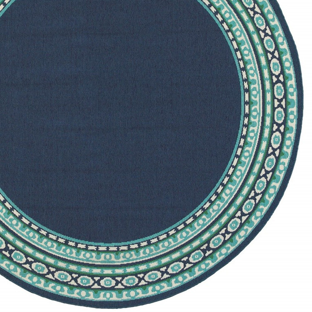 2’X8’ Navy And Green Geometric Indoor Outdoor Runner Rug