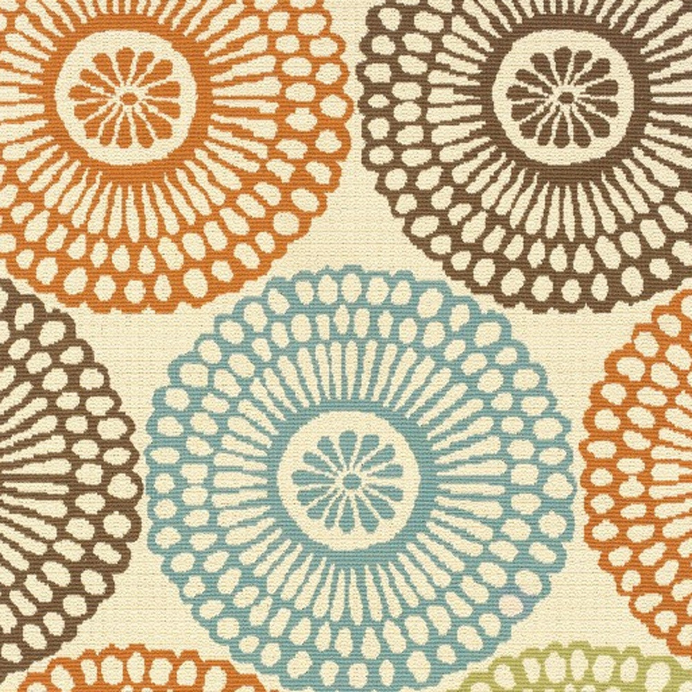 2’X8’ Beige And Blue Medallion Indoor Outdoor Runner Rug