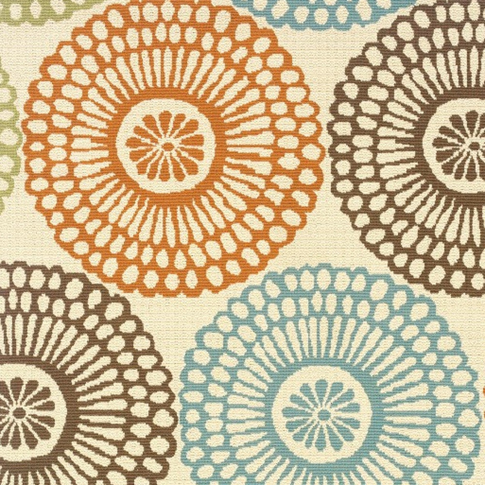 2’X8’ Beige And Blue Medallion Indoor Outdoor Runner Rug