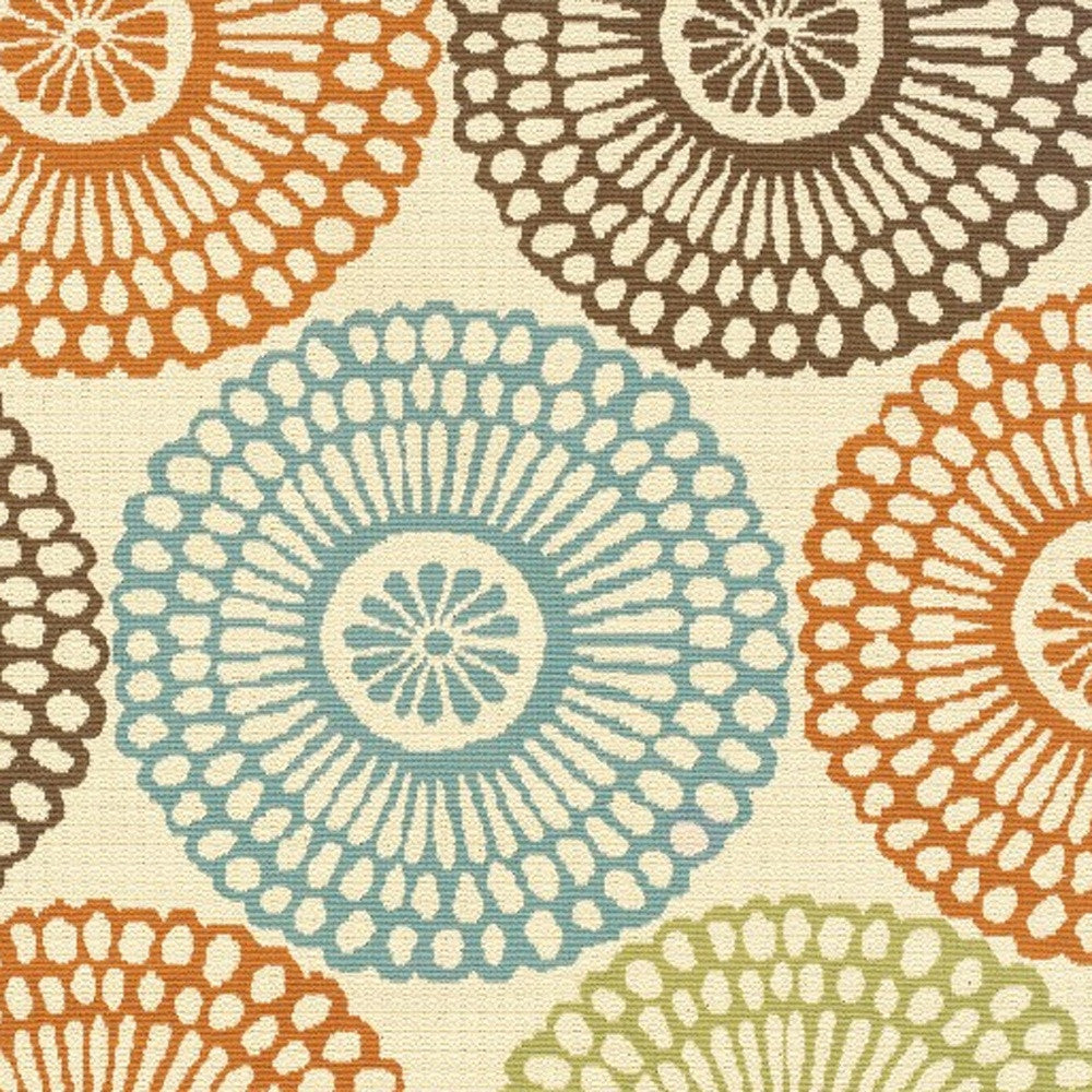 2’X8’ Beige And Blue Medallion Indoor Outdoor Runner Rug