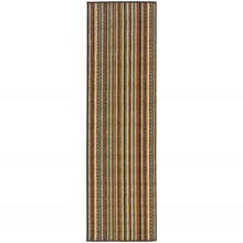 2’X8’ Green And Brown Striped Indoor Outdoor Runner Rug