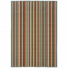 2’X8’ Green And Brown Striped Indoor Outdoor Runner Rug