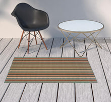 2’X8’ Green And Brown Striped Indoor Outdoor Runner Rug