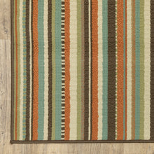 2’X8’ Green And Brown Striped Indoor Outdoor Runner Rug
