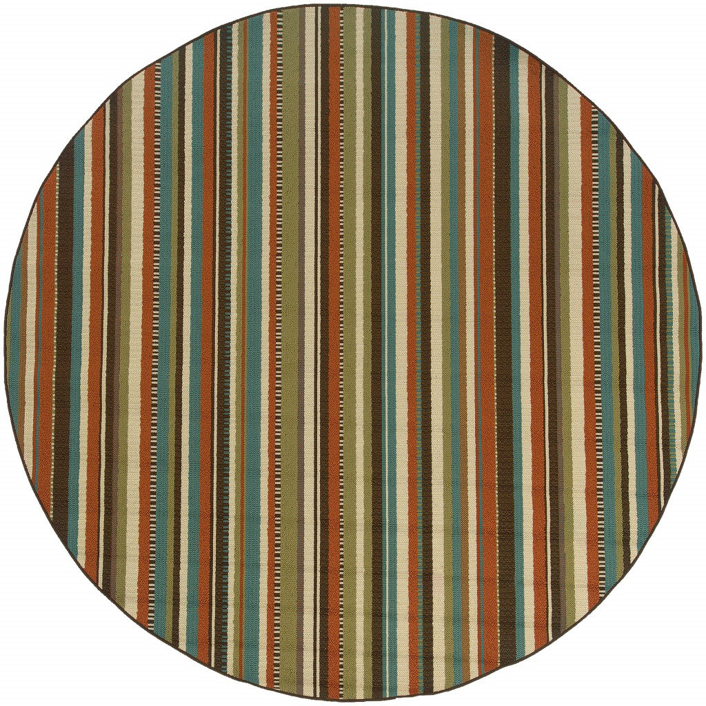 2’X8’ Green And Brown Striped Indoor Outdoor Runner Rug