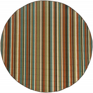 2’X8’ Green And Brown Striped Indoor Outdoor Runner Rug