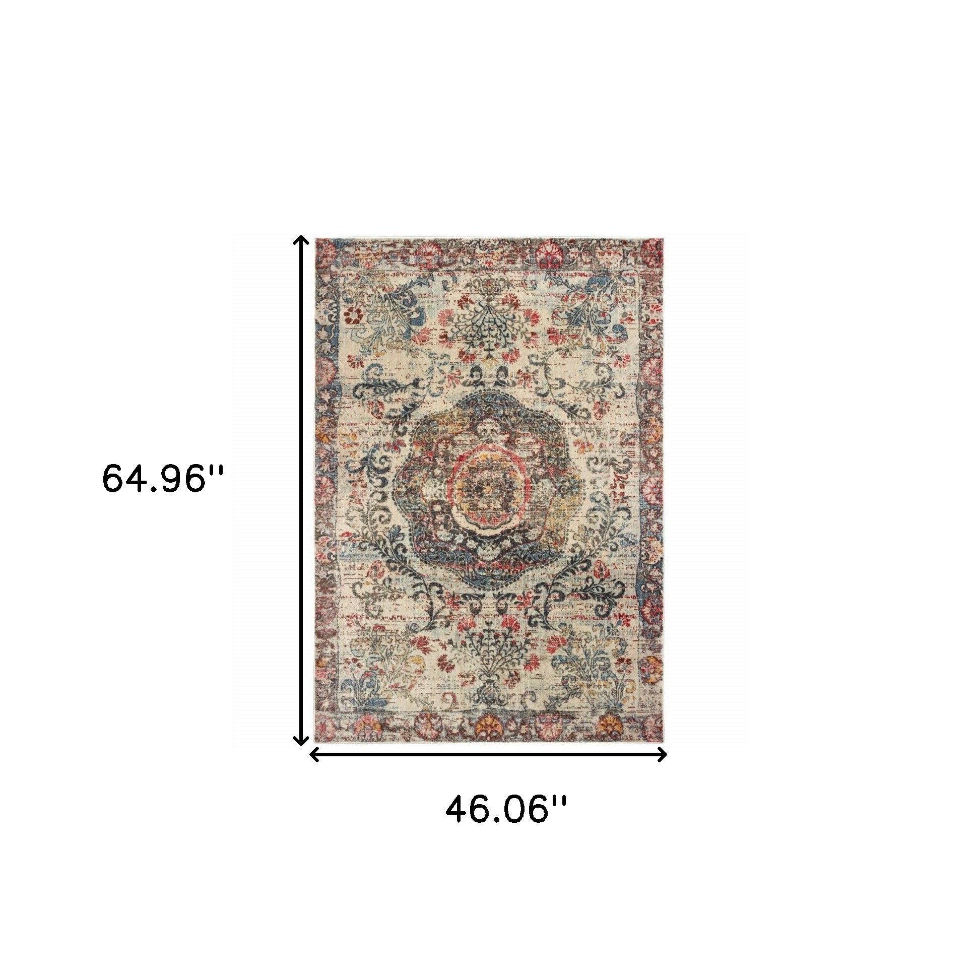 4’X6’ Ivory Distressed Medallion Area Rug