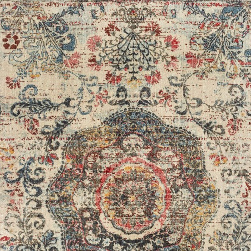 4’X6’ Ivory Distressed Medallion Area Rug