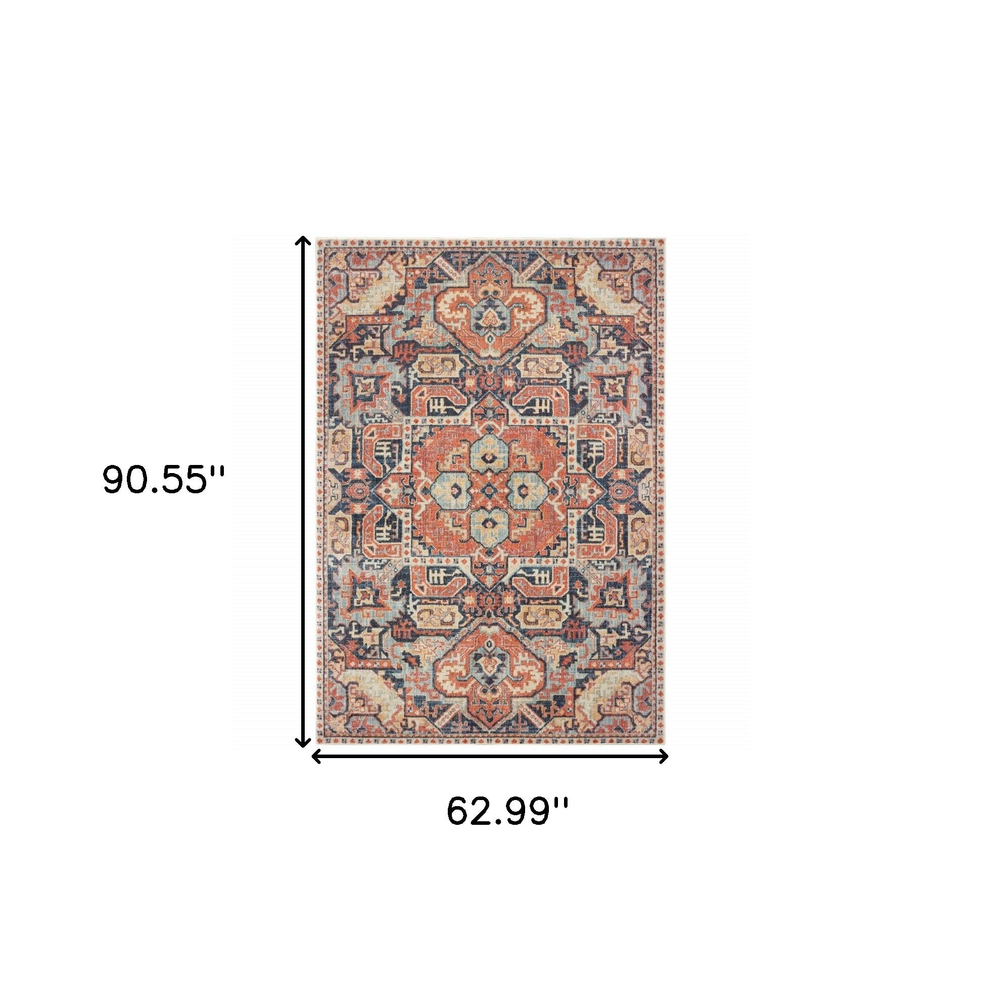 5’X8’ Blue And Orange Tribal Area Rug