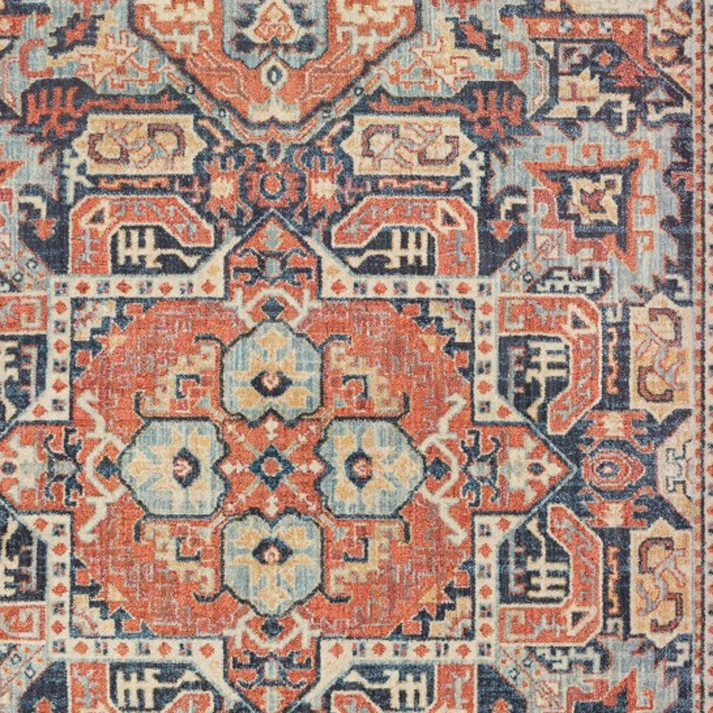 5’X8’ Blue And Orange Tribal Area Rug