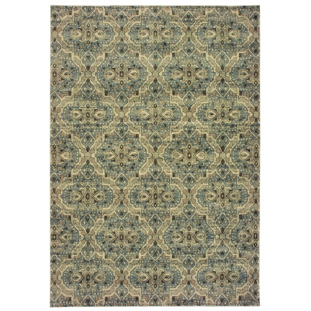 5’X8’ Ivory And Blue Geometric Area Rug